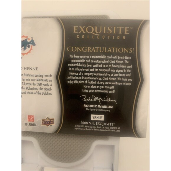 2008 Upper Deck Exquisite Collection Spectrum Gold 14/35 Chad Henne Rookie Auto - Picture 7 of 8